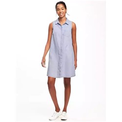 Sleeveless Chambray Shirt Dress for Women