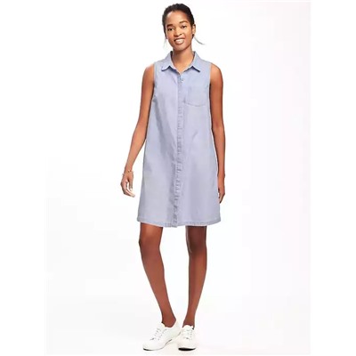 Sleeveless Chambray Shirt Dress for Women