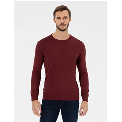 Bordo Slim Fit Bisiklet Yaka Basic Triko Kazak