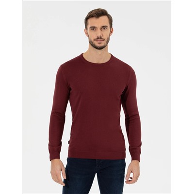 Bordo Slim Fit Bisiklet Yaka Basic Triko Kazak