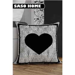 SasoHome Harfli Kırlent Kılıfı - Kalp Işareti - Harfli Dekoratif Dijital Baskılı Kırlent Kılıfı Saso-3033