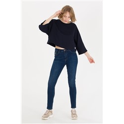 Kadın Lacivert Bisiklet Yaka Sweatshirt