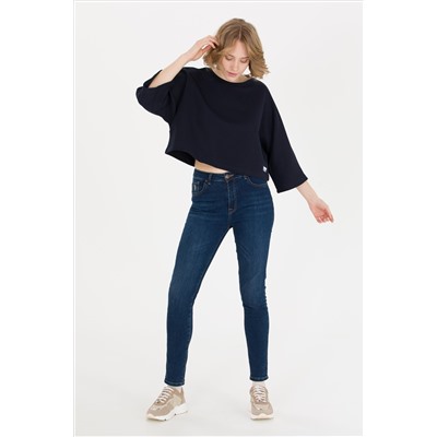 Kadın Lacivert Bisiklet Yaka Sweatshirt