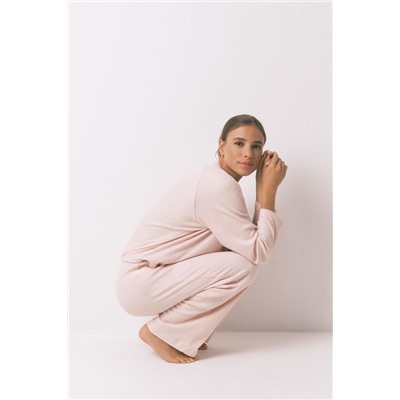 Pijama largo canalé perchado rosa