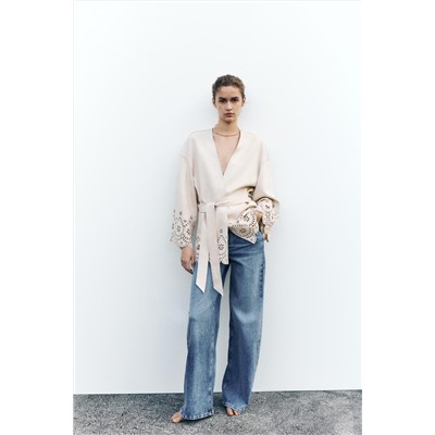 OPENWORK SUEDE-EFFECT TRENCH COAT