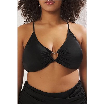 Siyah Kalp Aksesuar Detaylı Askılı Büyük Beden Bikini Üstü TBBSS25CT00008