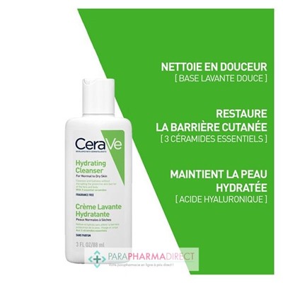 Cerave Crème Lavante Hydratante - Peaux Normales à Sèches 88ml Format Voyage