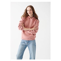 Mavi Kapüşonlu Pembe Basic Sweatshirt 167299-70957