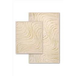 Bluenity Swirl Doğal Pamuklu 2'li Banyo Kilim Seti 60x100 50x60 Cm Ekru Swirl01