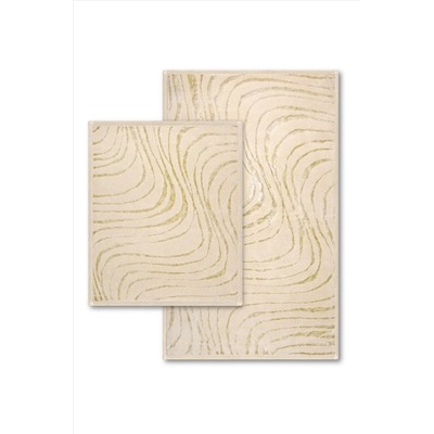 Bluenity Swirl Doğal Pamuklu 2'li Banyo Kilim Seti 60x100 50x60 Cm Ekru Swirl01