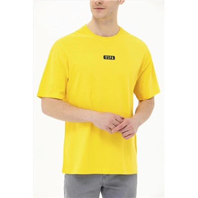 Erkek Koyu Sarı Oversize Bisiklet Yaka Tişört