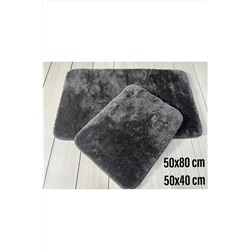 Bünyan Halı 2 Li Banyo Halısı Peluş Post Halı Antrasit 2li antrasit