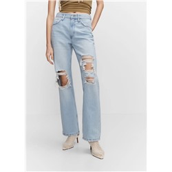 Jeans rectos rotos decorativos -  Mujer | MANGO OUTLET España