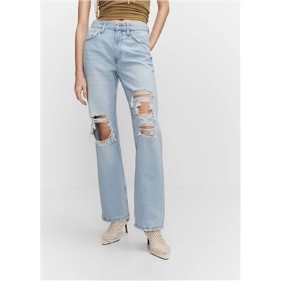 Jeans rectos rotos decorativos -  Mujer | MANGO OUTLET España