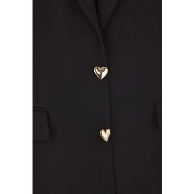 Siyah Oversize/Bol Kesim Düğmeli Dokuma Büyük Beden Blazer Ceket TBBAW26AG00008