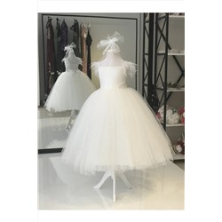 Black&White Kız Çocuk Beyaz Kabarık Elbise, Doğum Günü Elbisesi Dantel Detaylı Tüylü Gelinlik,prensses Model N1