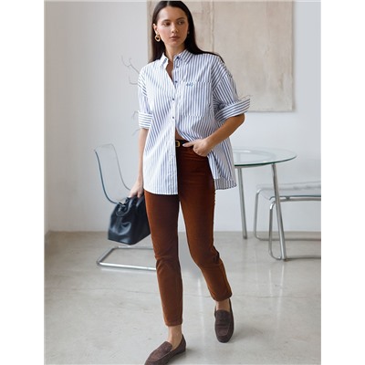 Укороченные эластичные брюки слим из микро вельвета