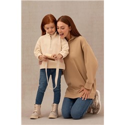 Kız Çocuk Krem Polarlı Polo Yaka Sweatshirt