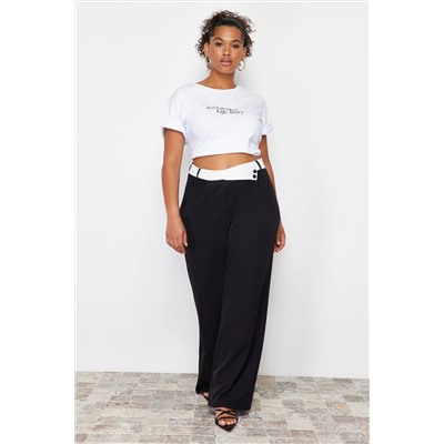 Siyah Yüksek Bel Wideleg Dokuma Pantolon TBBSS24AR00016