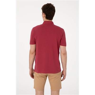 Erkek Regular Fit Polo Yaka Vişne Basic Tişört