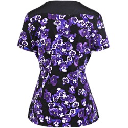 White Cross Scrubs Panzy Noir Print Top