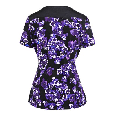 White Cross Scrubs Panzy Noir Print Top