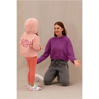 Kız Çocuk Pudra Kapüşonlu Sweatshirt