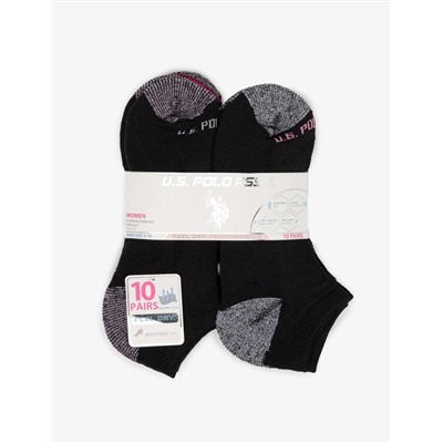LADIES 10PK BLACK LOW CUT TIPPED SOCKS