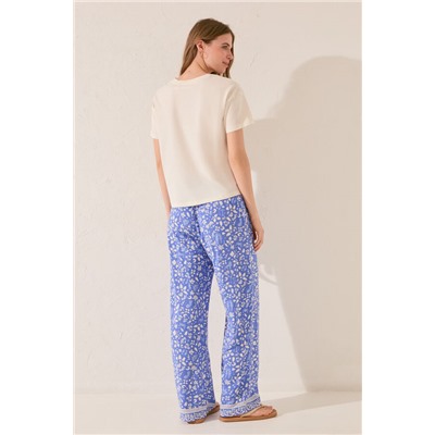 Pantalón largo estampado flores azul