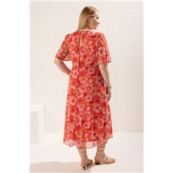 Çok Renkli Çiçekli A-line Midi Dokuma Elbise TBBSS23AH00274
