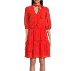 NANETTE nanette lepore Tiered Neck Tie Mini Dress