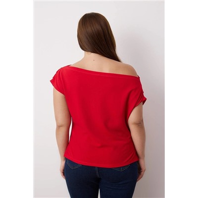 Kırmızı Krep Örme Büyük Beden Bluz TBBSS25AF00119