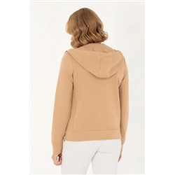 Kadın Kum Kapüşonlu Basic Sweatshirt