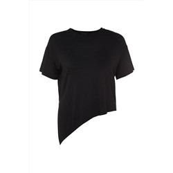 Siyah Asimetrik %100 Pamuk Örme Büyük Beden Bluz TBBSS23AF00033