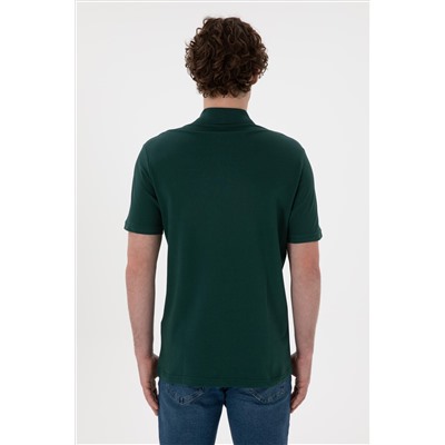 Erkek Regular Fit Polo Yaka Koyu Yeşil Basic Tişört