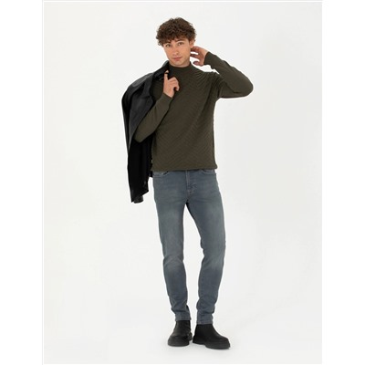 Koyu Haki Slim Fit Kazak