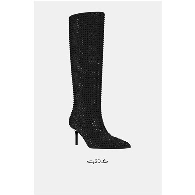 RHINESTONE DENIM HIGH-HEEL BOOTS