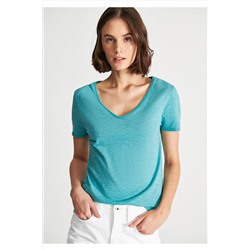 Mavi V Yaka Basic Tişört Slim Fit / Dar Kesim 168260-30735