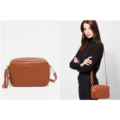 Bandolera de piel Gaby Camel