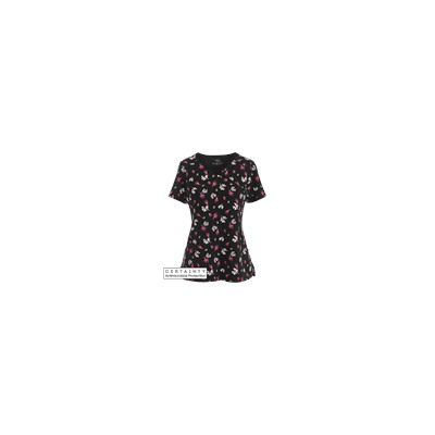 Cherokee Infinity Scrubs Flower The Leader Black Antimicrobial Print Top
