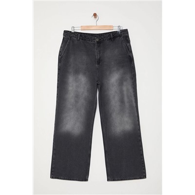 Antrasit Yüksek Bel Geniş Paça Büyük Beden Wide Leg Jeans TBBSS24CJ00048