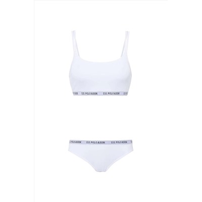 U.S. Polo Assn. Kadın Modal Pamuklu İnce Askılı Beyaz 2'li Sporcu Büstiyer Slip Takımı Q6U5O0K0K4A