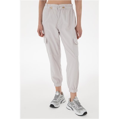 Kadın Açık Gri Jogger Fit Kanvas Pantolon