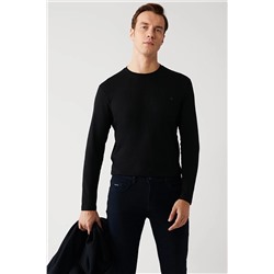 Avva Erkek Siyah Ultrasoft Bisiklet Yaka Düz Uzun Kol Modal T-Shirt B001076