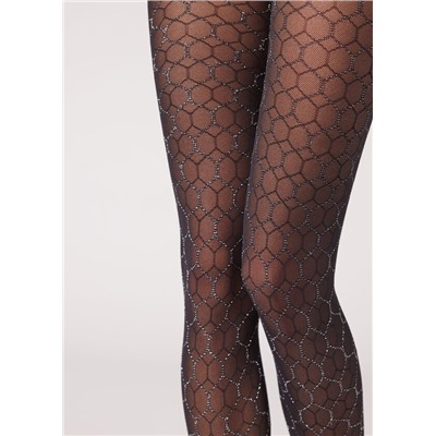 Tüllstrumpfhose mit Glitzer-Rautenmotiv