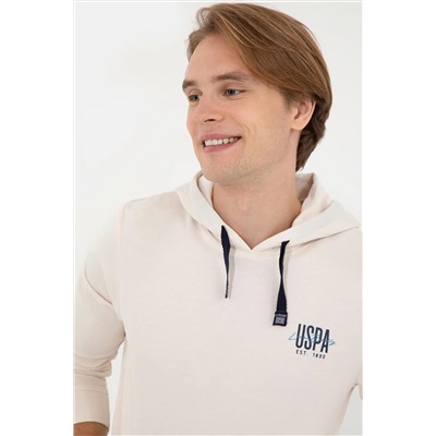 Erkek Ekru Kapüşonlu Basic Sweatshirt