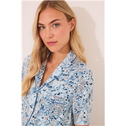 Pijama camisero largo viscosa flores azul