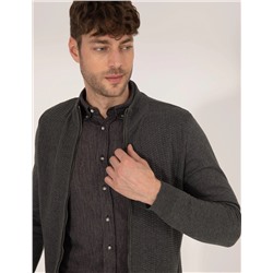 Gri Melanj Slim Fit Triko Hırka