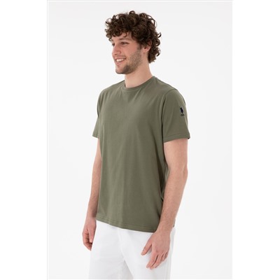 Erkek Regular Fit Bisiklet Yaka Koyu Haki Basic Tişört