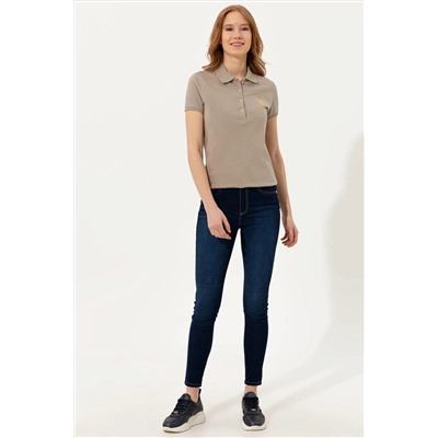 Kadın Haki Basic Polo Yaka Tişört